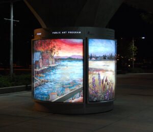 Jarville. Skytrain. publicart. night scene